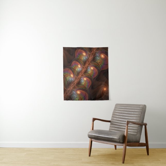 Colourful Fluorescent Abstract Trippy Brown Fracta Tapestry (In Situ)