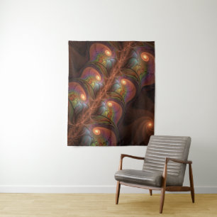 Colourful Fluorescent Abstract Trippy Brown Fracta Tapestry