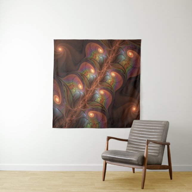 Colourful Fluorescent Abstract Trippy Brown Fracta Tapestry (In Situ)