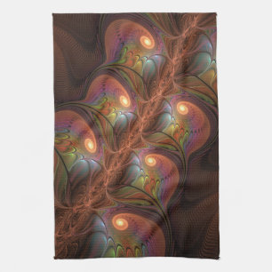 Colourful Fluorescent Abstract Trippy Brown Fracta Tea Towel