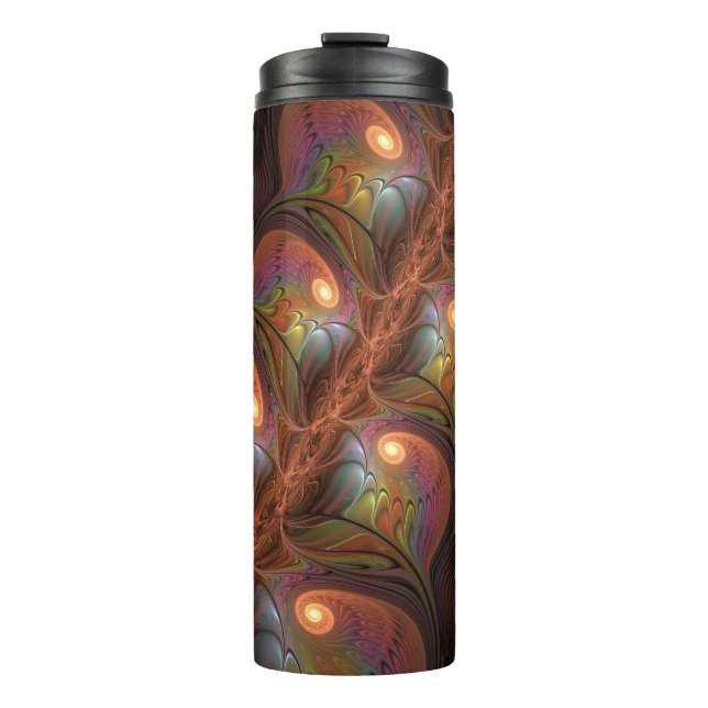 Colourful Fluorescent Abstract Trippy Brown Fracta Thermal Tumbler (Front)