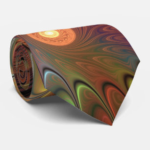 Colourful Fluorescent Abstract Trippy Brown Fracta Tie