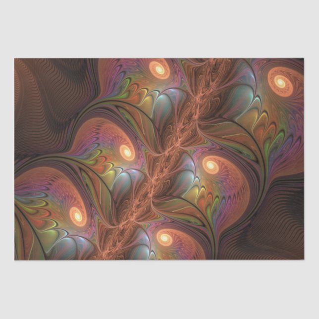 Colourful Fluorescent Abstract Trippy Brown Fracta Tissue Paper (Front)