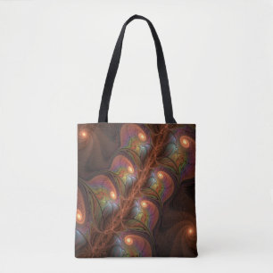 Colourful Fluorescent Abstract Trippy Brown Fracta Tote Bag