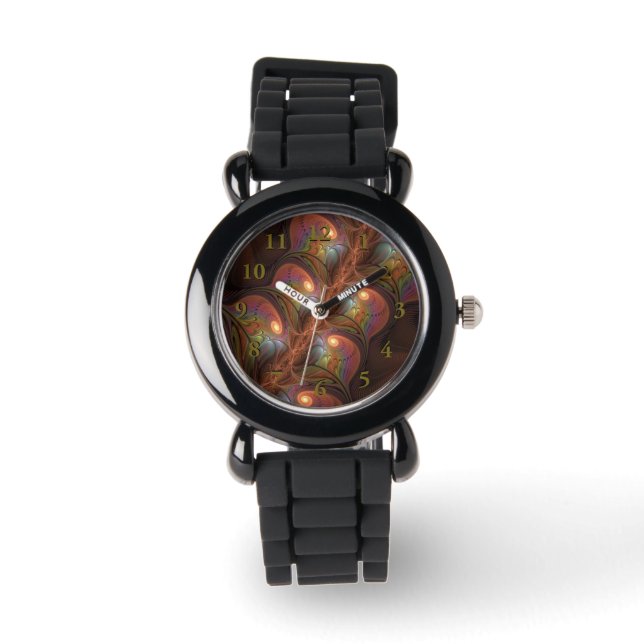 Colourful Fluorescent Abstract Trippy Brown Fracta Watch (Front)