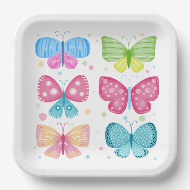 Colourful Flutter Friends Paper Plate (Front)