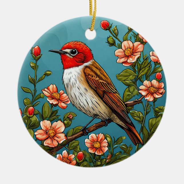 Colourful flycatcher Bird Ceramic Ornament (Front)