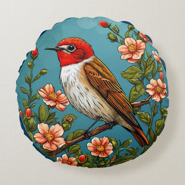 Colourful flycatcher Bird Round Cushion (Front)
