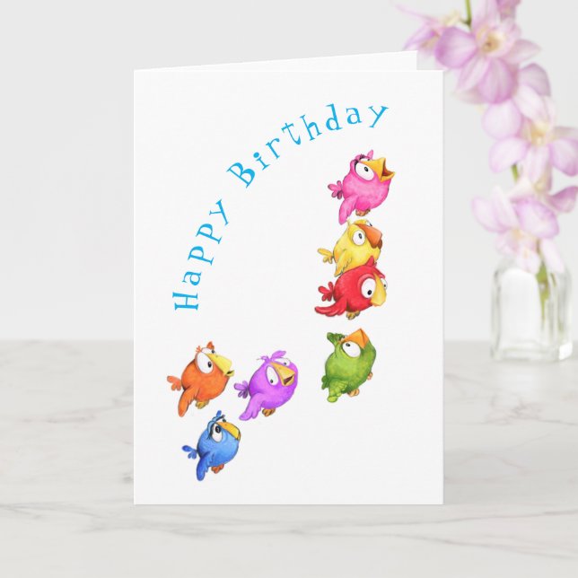 Colourful Flying Birds Birthday Card (Orchid)