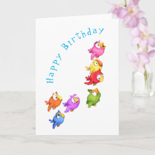 Colourful Flying Birds Birthday Card