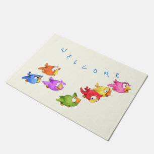 Colourful Flying Birds Doormat Welcome