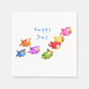 Colourful Flying Birds Napkins - Custom Text