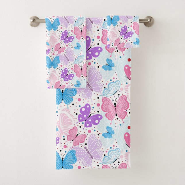 Colourful Flying Butterflies Bath Towel Set (Insitu)