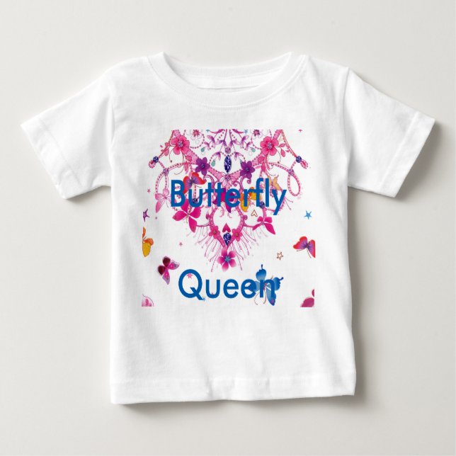 Colourful Flying Butterflies with Crown Art Print Baby T-Shirt (Front)