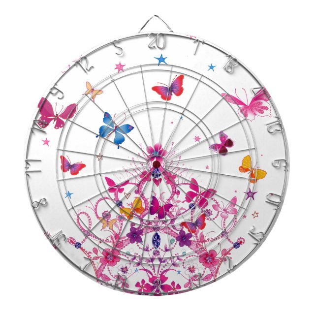 Colourful Flying Butterflies with Crown Art Print Dartboard (Front)