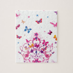 Colourful Flying Butterflies with Crown Art Print/ Jigsaw Puzzle