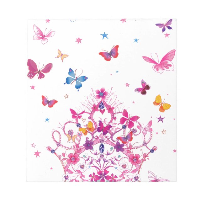 Colourful Flying Butterflies with Crown Art Print/ Notepad (Front)