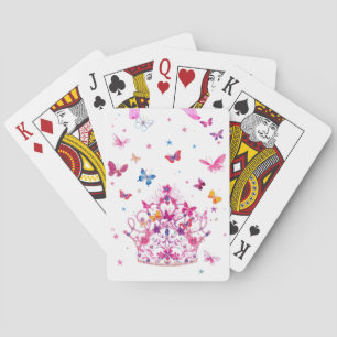 Colourful Flying Butterflies with Crown Art Print Playing Cards