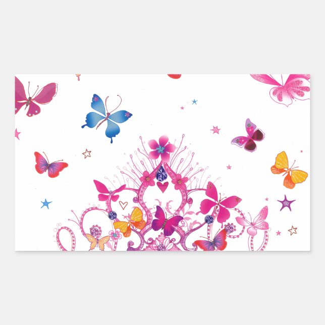 Colourful Flying Butterflies with Crown Art Print Rectangular Sticker (Front)