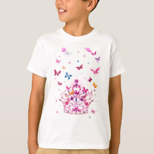 Colourful Flying Butterflies with Crown Art Print T-Shirt