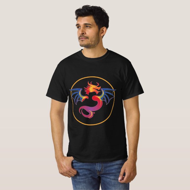 Colourful Flying Dragon Emblem T-Shirt (Front Full)