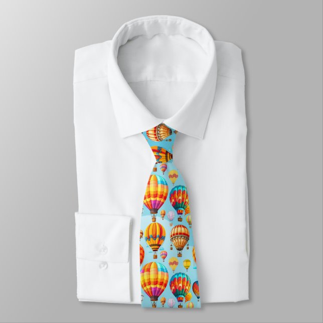 Colourful Flying Hot Air Balloon  Tie (Tied)