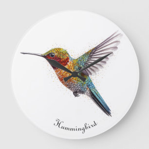 Colourful flying hummingbird customisable large clock