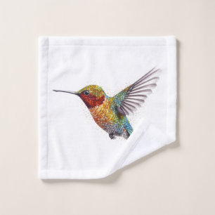 Colourful flying hummingbird pointillism too bath towel set