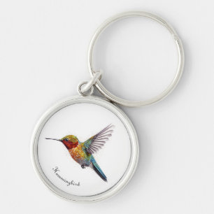 Colourful flying hummingbird pointillism too key ring