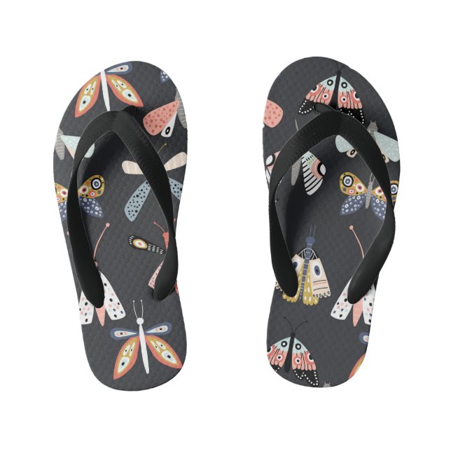 Colourful flying moth butterflies kid's thongs (Footbed)