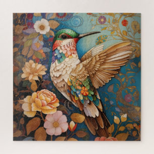 Colourful Flying Patterned Hummingbird Jigsaw Puzzle