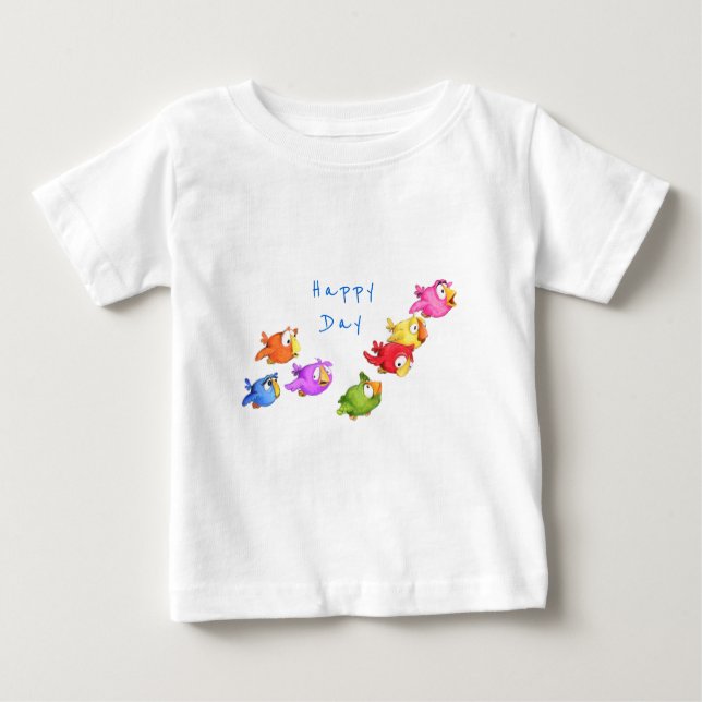 Colourful Flying Sparrows Baby T-Shirt Custom Text (Front)