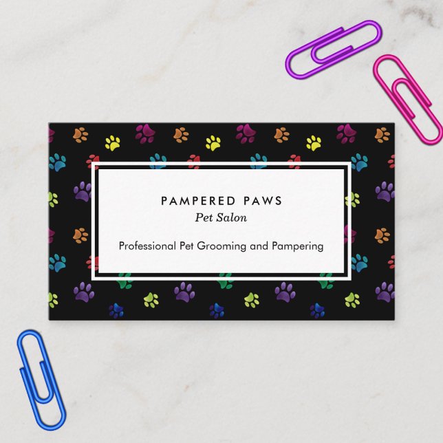 Colourful Foil Paw Prints Professional Pet Salon Business Card (Colorful Foil Paw Prints Professional Pet Salon Business Card)
