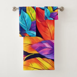 Colourful Foliage Pattern Artwork Bath Towel Set