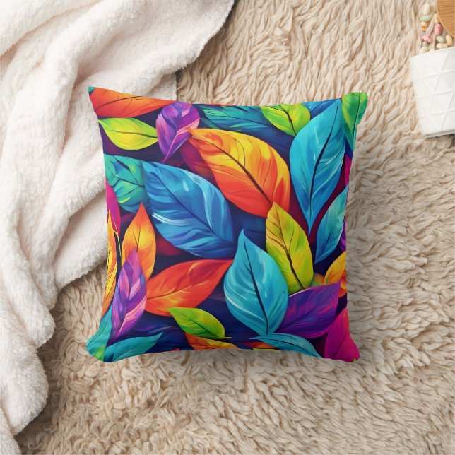 Colourful Foliage Pattern Artwork Cushion (Blanket)