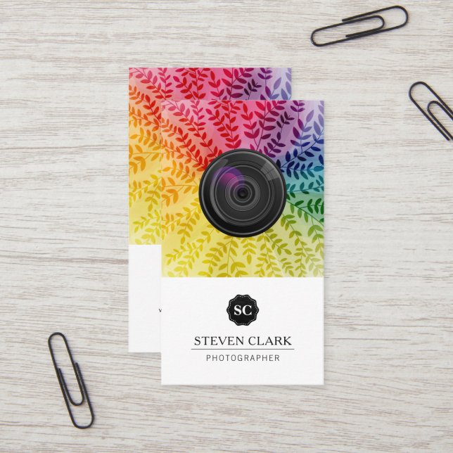 Colourful Foliage Pattern | Camera Lens Business Card (Front/Back In Situ)