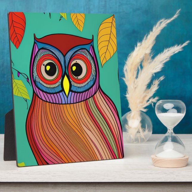 Colourful Folk Art Abstract Owl Plaque (Side)