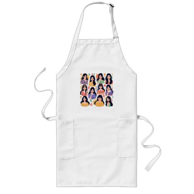 Colourful Folk Art Aesthetic Women Portraits  Long Apron (Front)