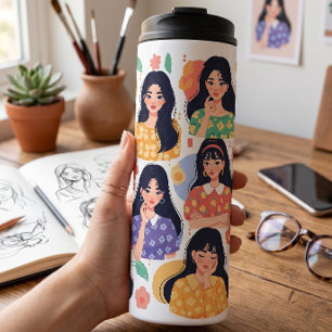 Colourful Folk Art Aesthetic Women Portraits  Thermal Tumbler