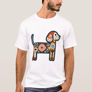 Colourful Folk Art Dog Design T-Shirt