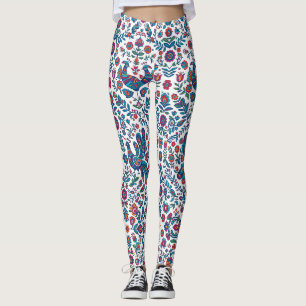 Colourful Folk Art Floral Bird Pattern Leggings