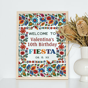 Colourful Folk Art Floral Embroidery Fiesta Welcom Poster