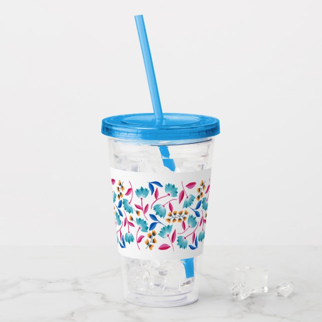 Colourful Folk Art Floral Pattern Acrylic Tumbler (Front Ice)