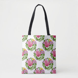 Colourful Folk Art Floral Pattern Canvas Tote Bag