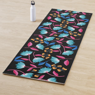 Colourful Folk Art Floral Pattern Yoga Mat