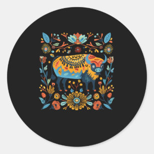Colourful Folk Art Illustration Featuring A Decora Classic Round Sticker