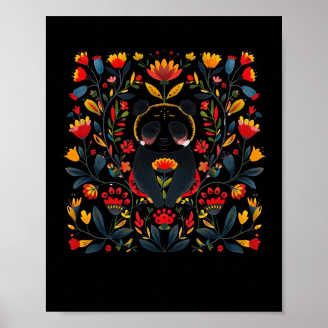 Colourful Folk Art Illustration Featuring A Panda  Poster (Front)