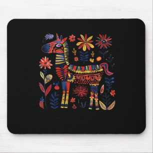 Colourful Folk Art Illustration Of A Patterned Hor Mouse Pad