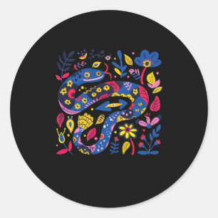 Colourful Folk Art Illustration Of A Snake Surroun Classic Round Sticker