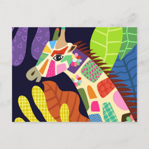 Colourful Folk Art Jungle Giraffe Animal Portrait Postcard